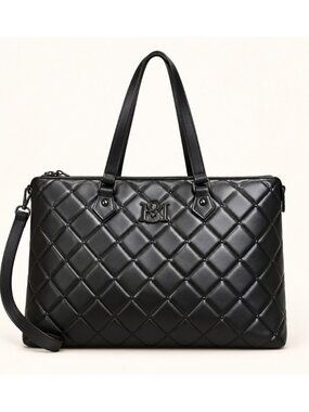 Badgley Mischka BMH-103 Black Quilted Tote Bag with Crossbody Strap One Size NWT
